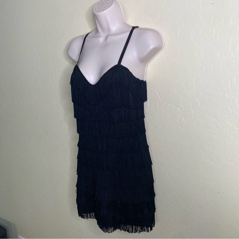 Frederick's Of Hollywood Vintage Elegant Black Fringe Mini Dress Size S — image 3 of 8